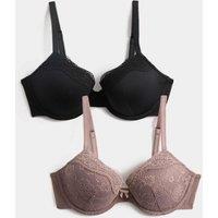 M&S 2 Pack Jasmine Lace Wired Demi Cup Bras A-E Praline