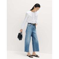 M&S High Waisted Wide Leg Cropped Jeans Light Indigo