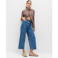 M&S High Waisted Wide Leg Cropped Jeans Medium Indigo