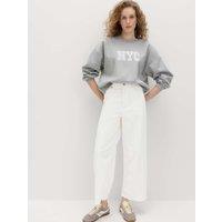 M&S High Waisted Wide Leg Cropped Jeans Soft White