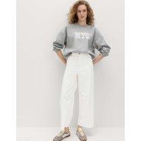 M&S High Waisted Wide Leg Cropped Jeans Soft White