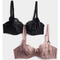 M&S 2 Pack Jasmine Lace Wired Balcony Bras (A-E) Praline