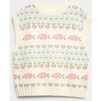 M&S Pure Cotton Floral Knitted Vest (6-16 Yrs) Ecru Mix