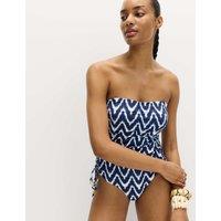 M&S Tummy Control Printed Wired Bandeau Swimsuit Blue Mix