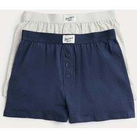 M&S 2 Pack Cotton with Stretch Loose Fit Boxers (5-16 Yrs) Navy Mix