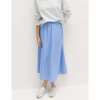 M&S Pure Cotton Poplin Striped Pleated Midi Skirt Blue Mix