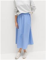 Pure Cotton Poplin Striped Pleated Midi Skirt