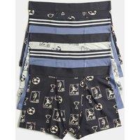 M&S 5 Pack Cotton with Stretch Football Trunks (5-16 Yrs) Black Mix