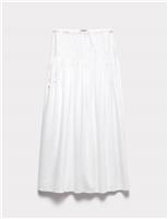 Linen Rich Shirred Tie Detail Maxi Skirt