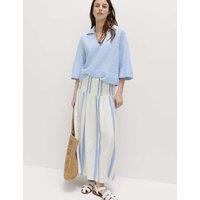 M&S Linen Rich Shirred Tie Detail Maxi Skirt Blue Mix