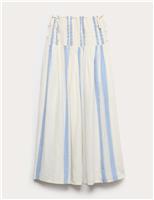 Linen Rich Shirred Tie Detail Maxi Skirt