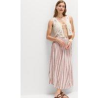 M&S Linen Rich Shirred Tie Detail Maxi Skirt Brown Mix