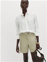 M&S Cotton Rich High Waisted Chino Shorts Khaki