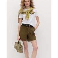 M&S Cotton Rich High Waisted Chino Shorts Khaki