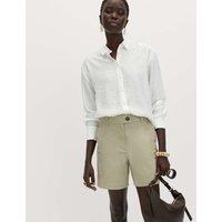 M&S Cotton Rich High Waisted Chino Shorts Light Green