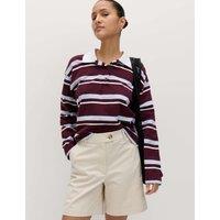 M&S Cotton Rich High Waisted Chino Shorts Ecru