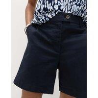 M&S Cotton Rich High Waisted Chino Shorts Navy