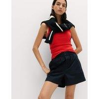 M&S Pure Cotton Poplin High Waisted Shorts Black