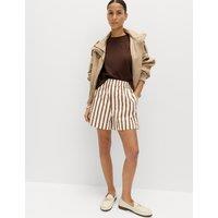 M&S Pure Cotton Poplin High Waisted Shorts Ecru Mix