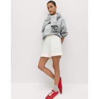 M&S Pure Cotton Poplin High Waisted Shorts Ecru