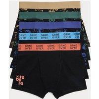 M&S 5 Pack Cotton with Stretch Gaming Trunks (5-16 Yrs) Black Mix