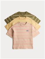 M&S 3 Pack Pure Cotton Striped T-Shirts (2-8 Yrs) Multi