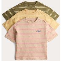 M&S 3 Pack Pure Cotton Striped T-Shirts (2-8 Yrs) Multi
