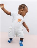 M&S Cotton Rich Twill Popcorn Bibshorts (0-3 Yrs) Cream