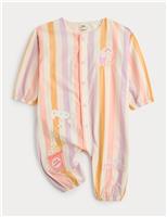 M&S Pure Cotton Woven Cinema Striped All in One (0-24 Months) Peach Mix