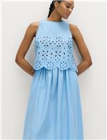 Pure Cotton Broderie Crew Neck Beach Top