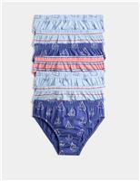 M&S 7 Pack Pure Cotton Boats & Striped Briefs (18 Mths-14 Yrs) Blue Mix