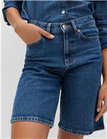 M&S Pure Cotton High Waisted Bermuda Short Medium Indigo