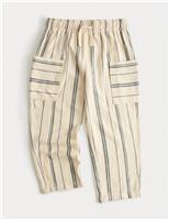 M&S Pure Cotton Textured Striped Trousers (2-8 Yrs) Brown Mix