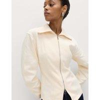 M&S Cotton Rich Waisted Zip Through Sweatshirt Ivory