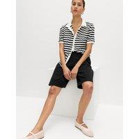 M&S Cotton Rich High Waisted Pleat Front Bermuda Shorts Black
