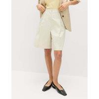 M&S Cotton Rich High Waisted Pleat Front Bermuda Shorts Ecru