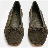 M&S Suede Flat Square Toe Ballet Pumps Olive