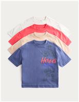 M&S 4 Pack Pure Cotton Marvel T-Shirts (2-8 Yrs) Blue Mix