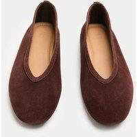 M&S Suede Flat Round Toe Ballet Pumps Brown