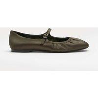 M&S Satin Flat Mary Jane Ballet Pump Olive