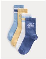 4 Pack Cotton Rich Good Vibes Striped Socks (6 Small-7 Large)