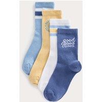 M&S 4 Pack Cotton Rich Good Vibes Striped Socks (6 Small-7 Large) Blue Mix