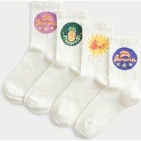 4 Pack Cotton Rich Fruit Socks (6 Small - 7 Large) White Mix