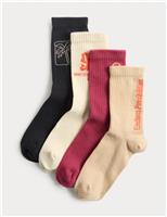 4pk Cotton Rich Palm Tree Socks (6 Small - 7 Large)