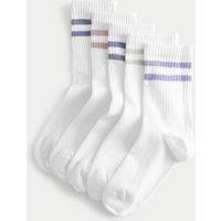 M&S 5 Pack Cotton Rich Rib Stripe Sports Socks Multi