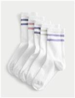 5 Pack Cotton Rich Rib Stripe Sports Socks