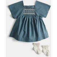 M&S 2 Piece Cotton Rich Dress with Socks (0-24 Mths) Dark Petrol