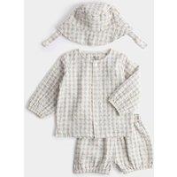 M&S 3 Piece Gingham Outfit & Hat Set (0-2 Yrs) Light Natural