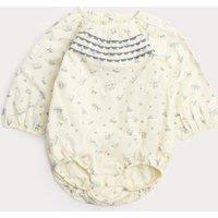 M&S Pure Cotton Floral Long Sleeve Paddler (0-24 Mths) Ivory