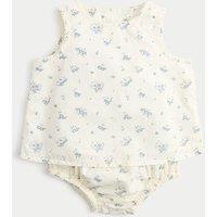 M&S 2 Piece Floral Outfit With Knickers (0-12 Mths) Ivory
